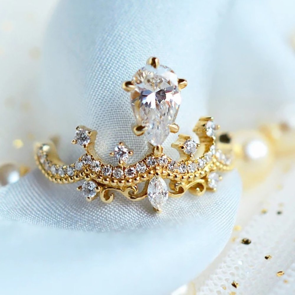 - 🎊 14K Gold Plated Crown CZ Wedding Ring for Women, MLNN1091 - Picture 3 of 3